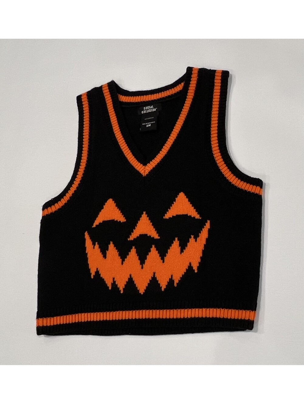 Social Collision Jack O'Lantern Sweater Tank Women's Small Halloween Punk Goth